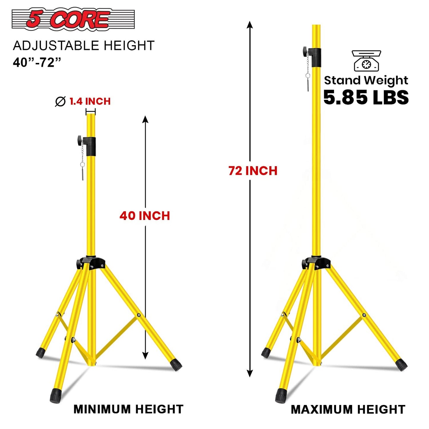 5Core Speaker Stand Tripod Tall Adjustable 72 Inch DJ Pole Mount Studio Monitor Stands Yellow 2 PK