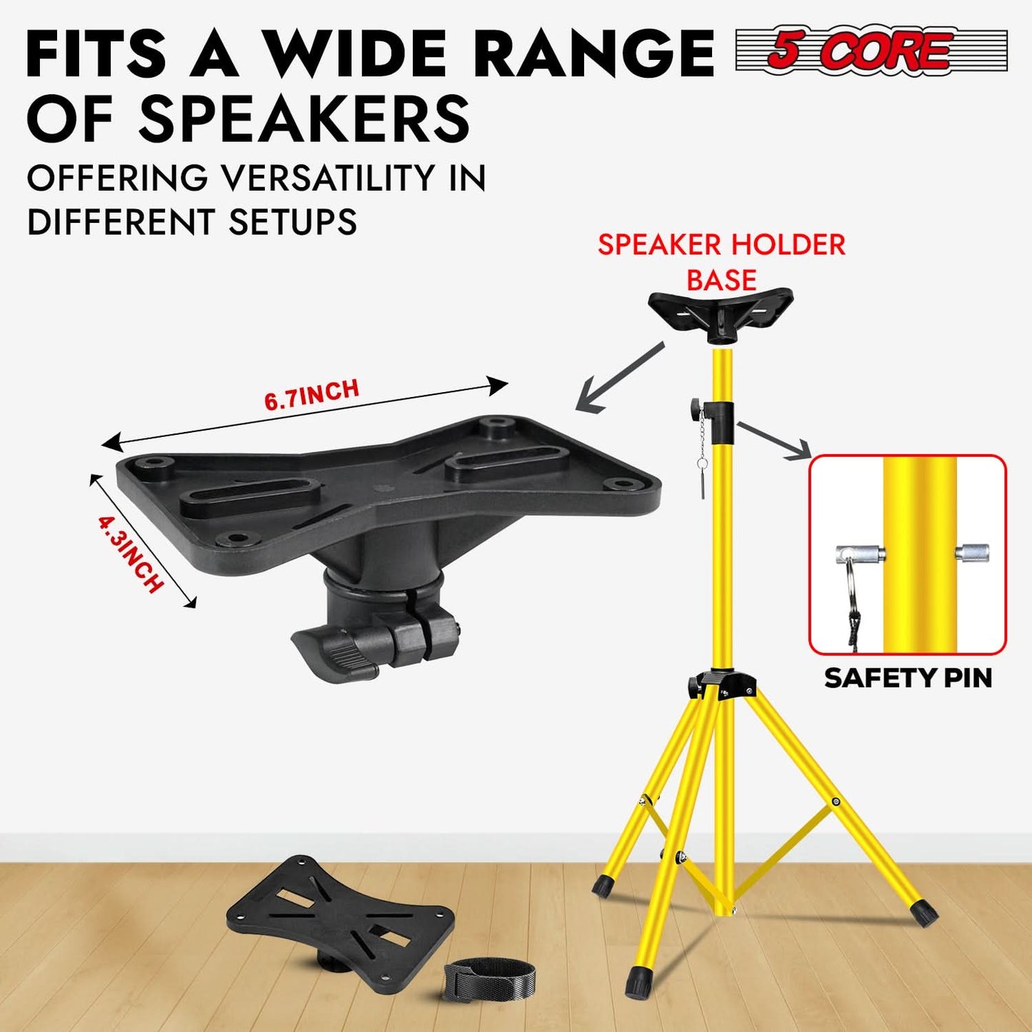 5Core Speaker Stand Tripod Tall Adjustable 72 Inch DJ Pole Mount Studio Monitor Stands Yellow 2 PK