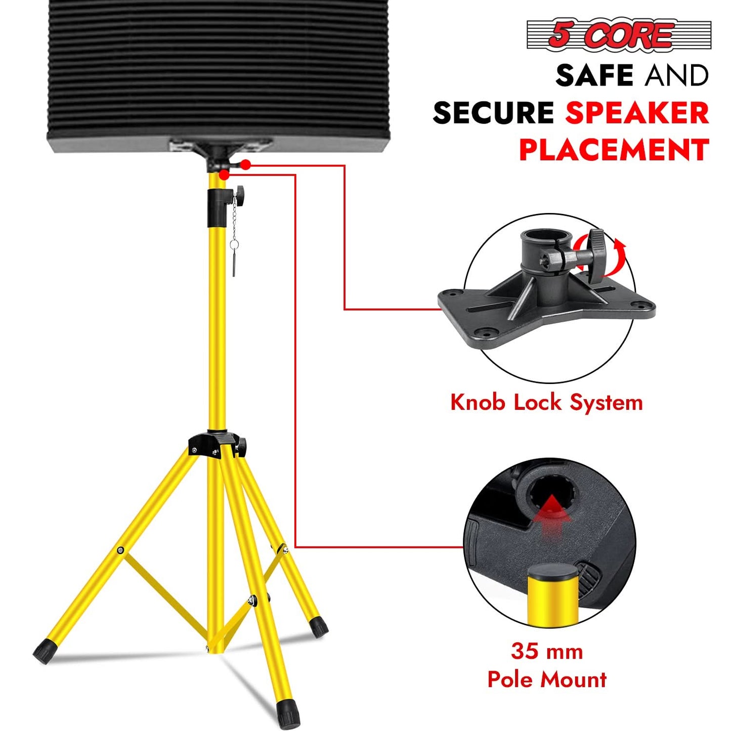 5Core Speaker Stand Tripod Tall Adjustable 72 Inch DJ Pole Mount Studio Monitor Stands Yellow 2 PK