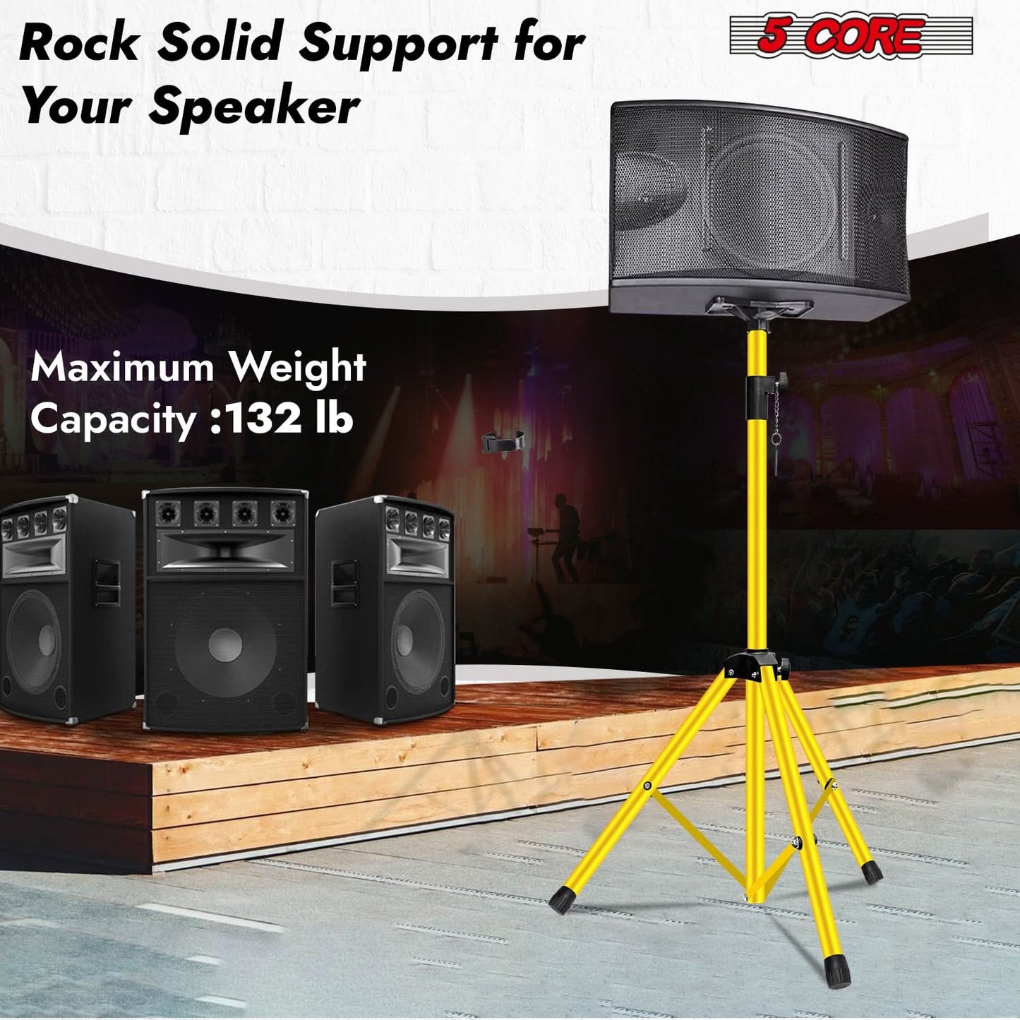 5Core Speaker Stand Tripod Tall Adjustable 72 Inch DJ Pole Mount Studio Monitor Stands Yellow 2 PK